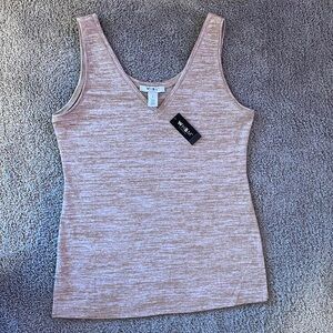 NWT, WHBM - dual knit shell, tank top, v neck, Heather, toasted coconut, size S